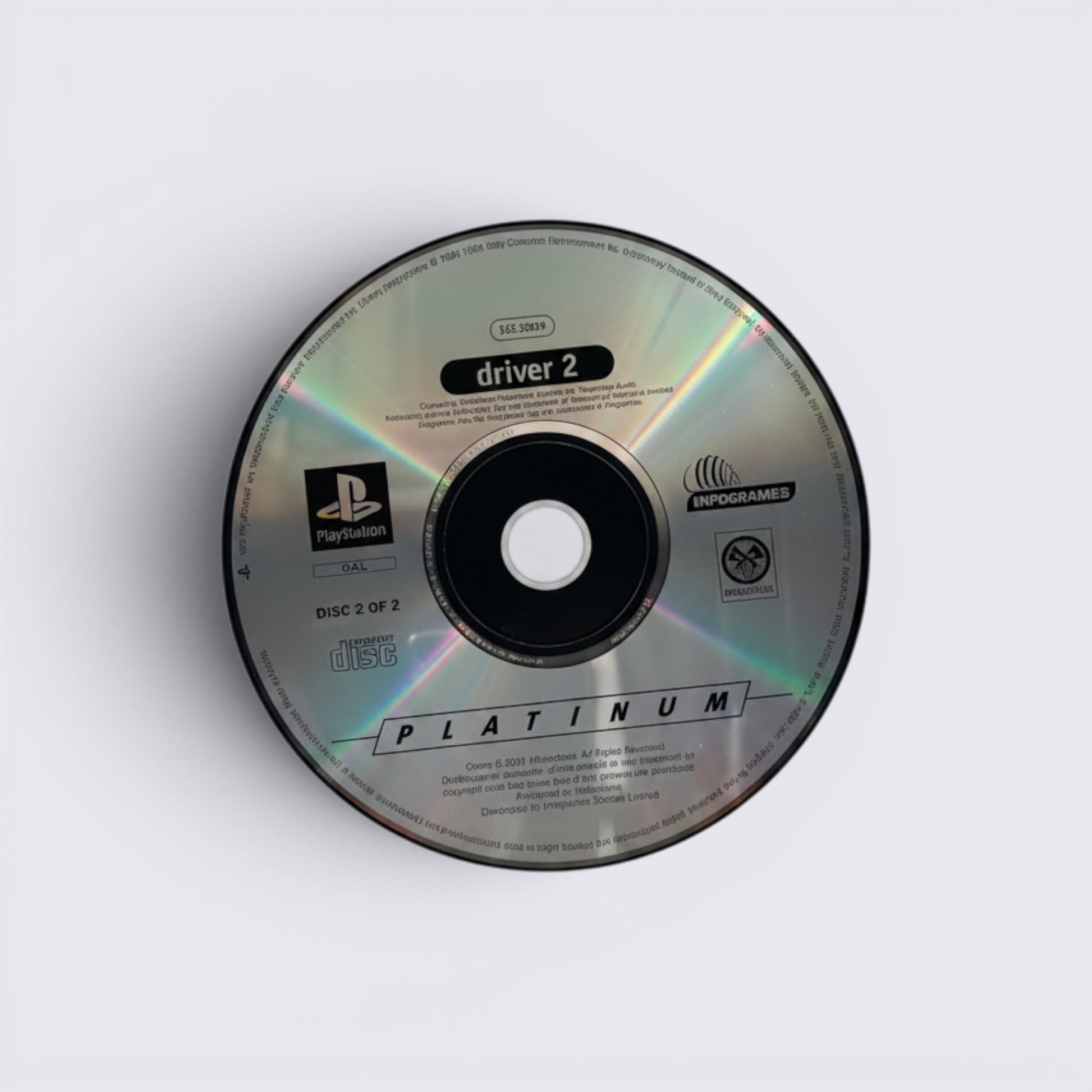 MrPixel Driver 2 Platinum edition PlayStation game disc 2 of 2 featuring silver reflective surface and official branding.