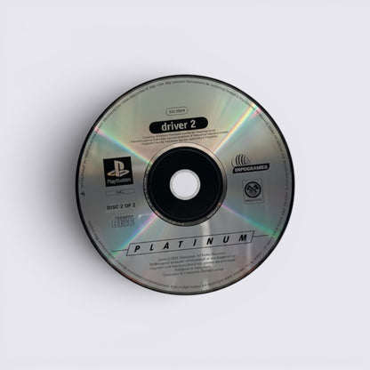 MrPixel Driver 2 Platinum edition PlayStation game disc 2 of 2 featuring silver reflective surface and official branding.