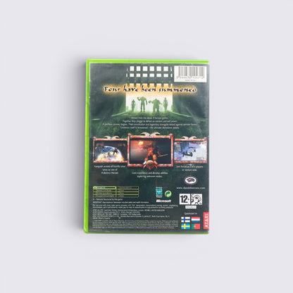 MrPixel Dungeons & Dragons: Heroes Xbox game case back cover showing gameplay screenshots and character classes.