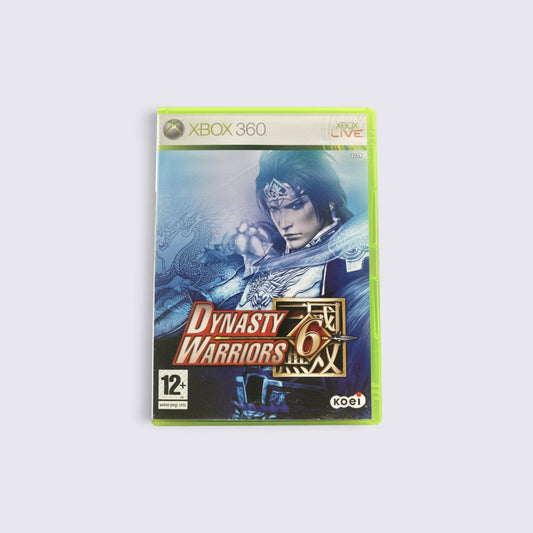 MrPixel Dynasty Warriors 6 Xbox 360 game case featuring a blue-toned warrior illustration on the cover art.