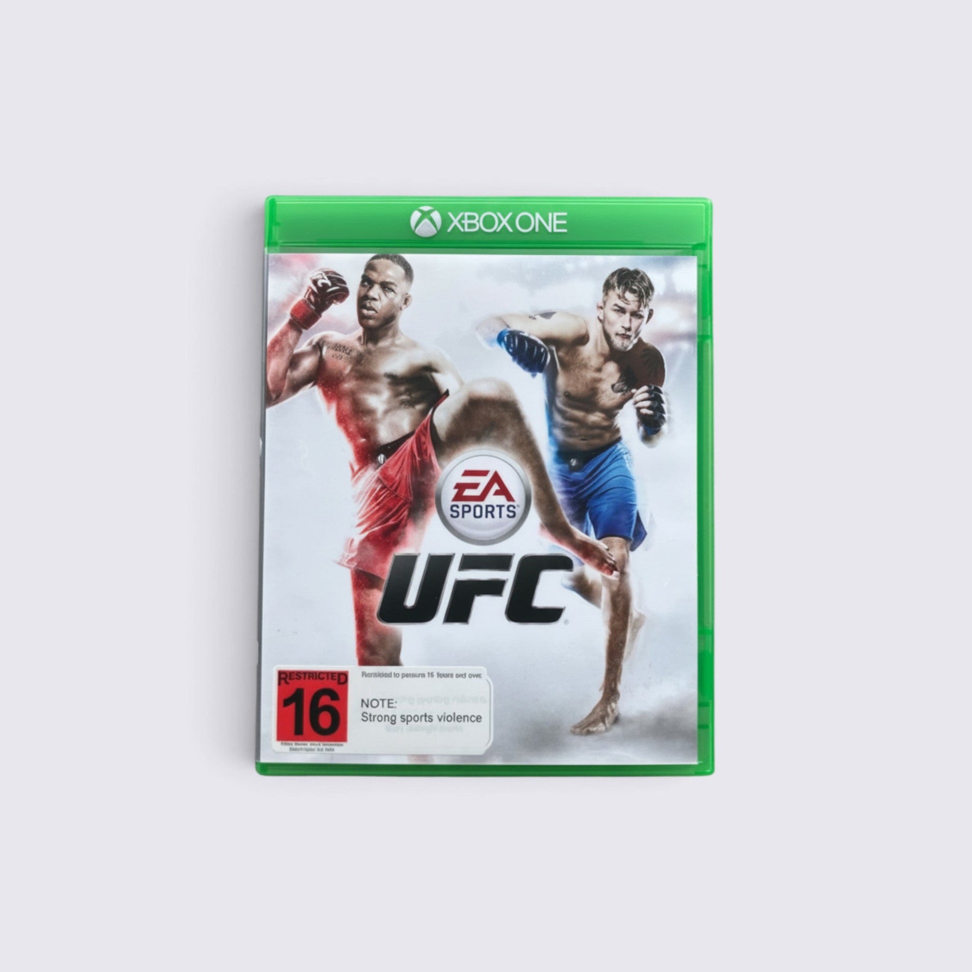 MrPixel EA Sports UFC video game for Xbox One featuring MMA fighters on the cover in a green plastic case.