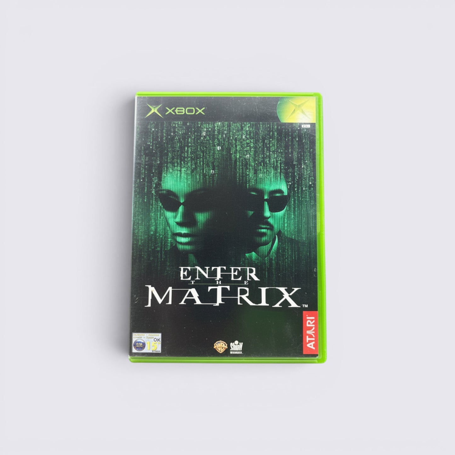 MrPixel Enter the Matrix Xbox video game case featuring Niobe and Ghost with iconic green digital rain background.