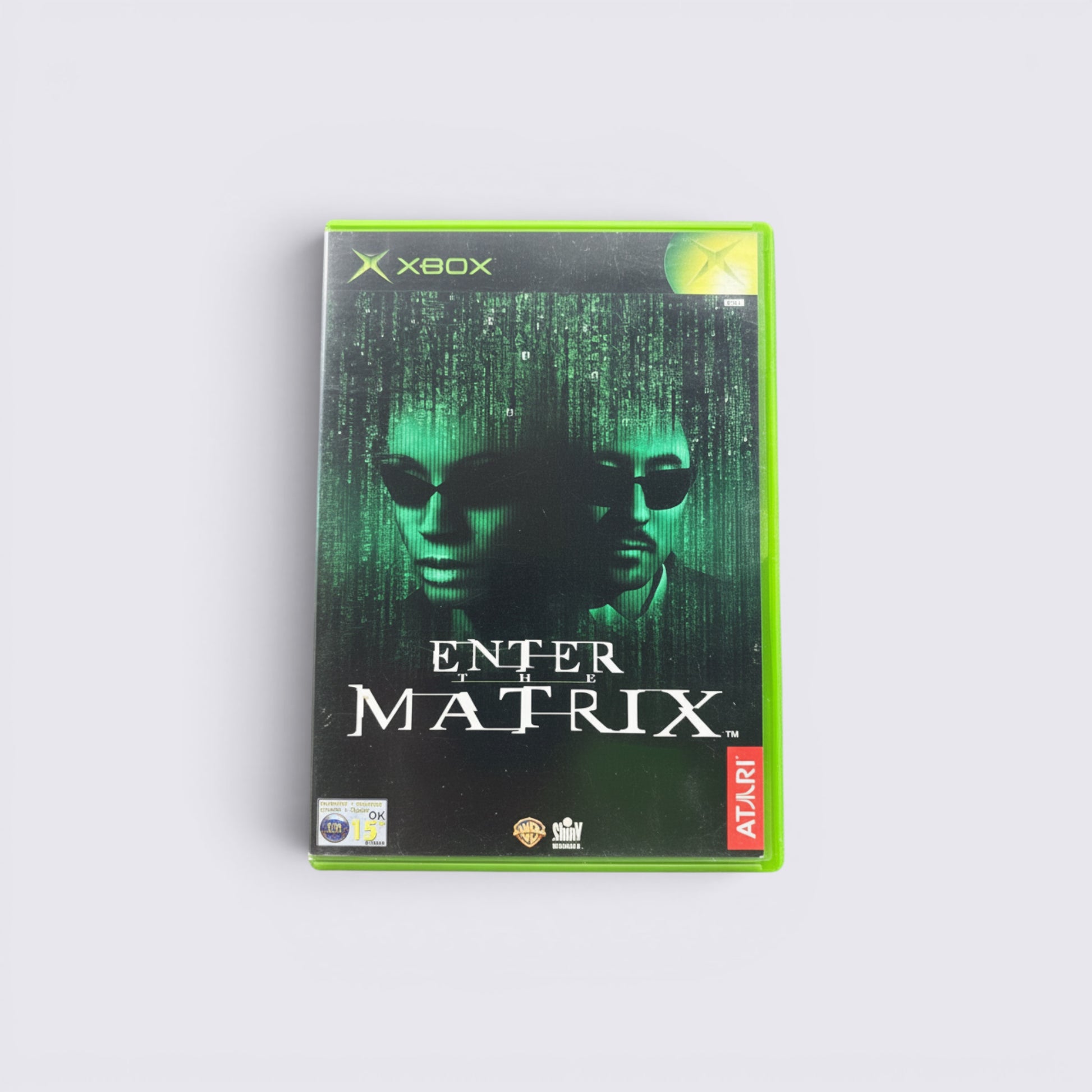 MrPixel Enter the Matrix Xbox video game case featuring Niobe and Ghost with iconic green digital rain background.