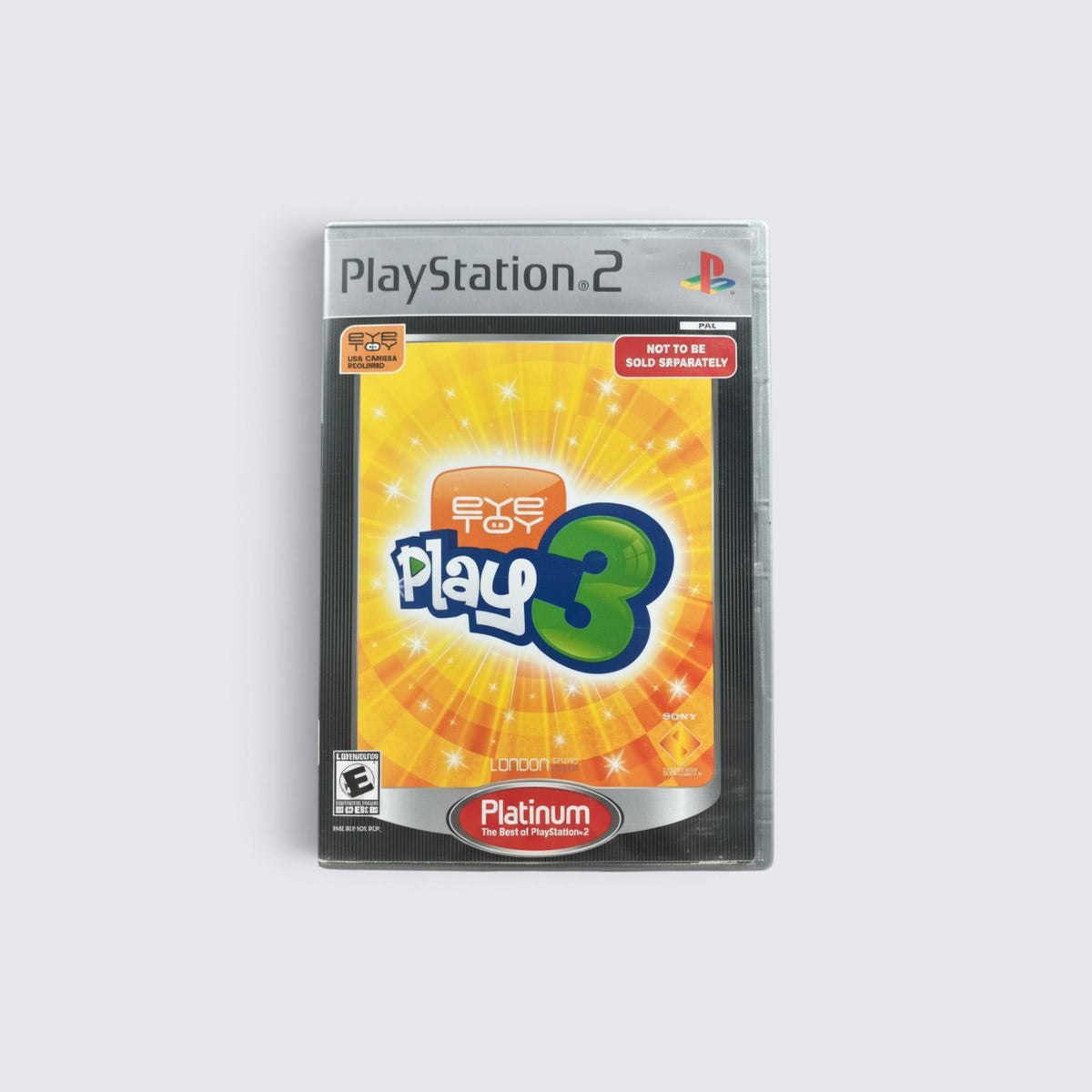 MrPixel EyeToy: Play 3 Platinum edition game case for PlayStation 2 with vibrant orange and blue cover art.