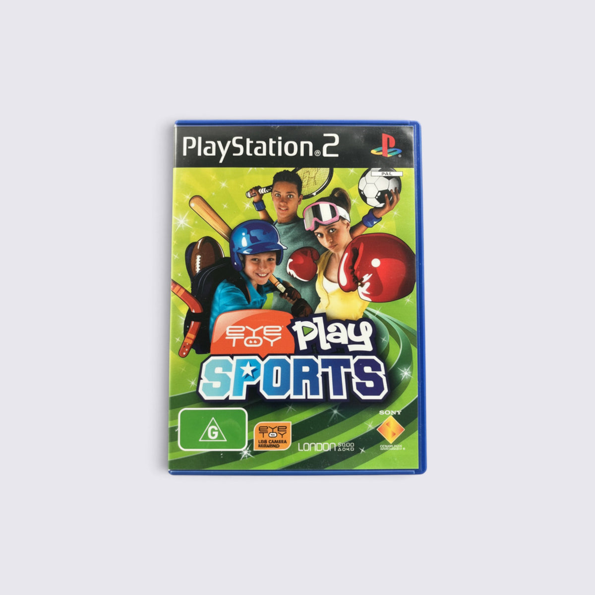 MrPixel EyeToy: Play Sports game case for PlayStation 2 featuring colourful sports-themed graphics and characters.