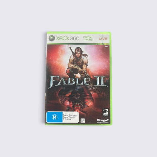 MrPixel Fable II action RPG game case for Xbox 360 featuring hero artwork and M rating label
