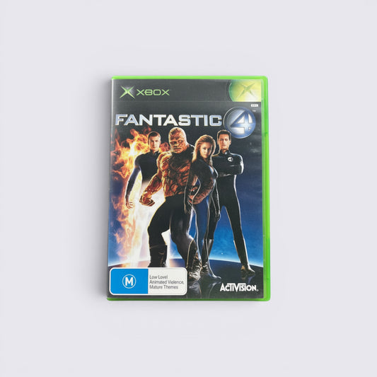 MrPixel Fantastic 4 Xbox video game case featuring the superhero team with fiery and cosmic background elements