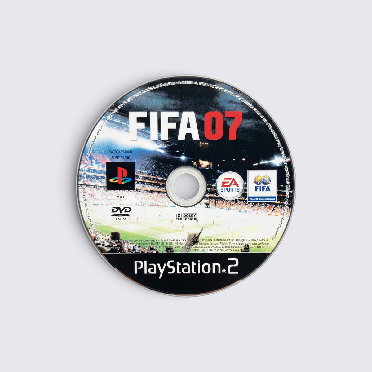 MrPixel FIFA 07 PlayStation 2 game disc featuring a stadium background and official EA Sports branding