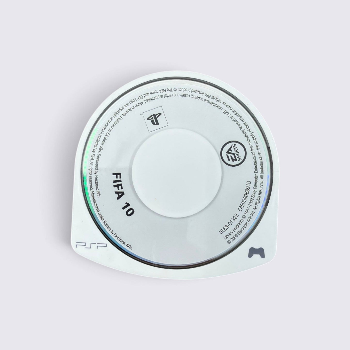 MrPixel FIFA 10 game disc for Sony PSP featuring official EA Sports branding and white circular design