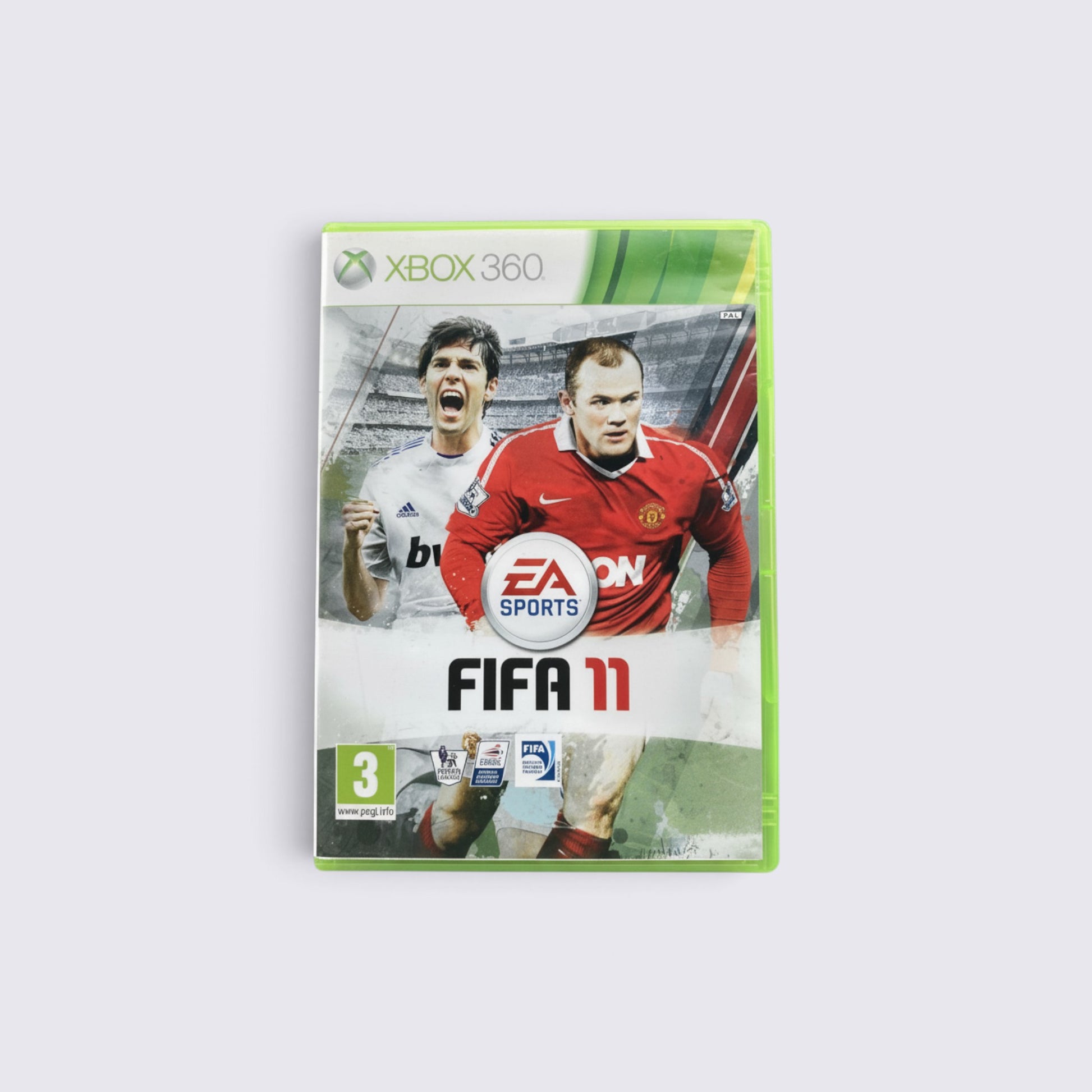 MrPixel FIFA 11 Xbox 360 game case featuring Kaka and Wayne Rooney on the cover art