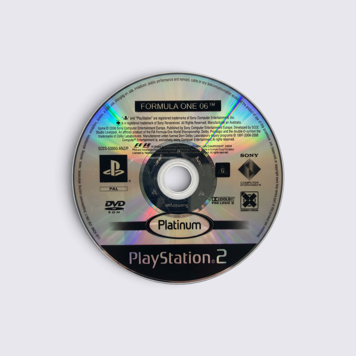 MrPixel Formula One 06 Platinum edition game disc for PlayStation 2 featuring official branding and logos.