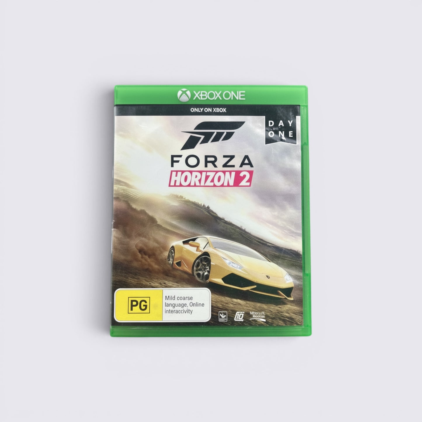 MrPixel Forza Horizon 2 Day One edition racing game for Xbox One featuring a yellow Lamborghini on the cover