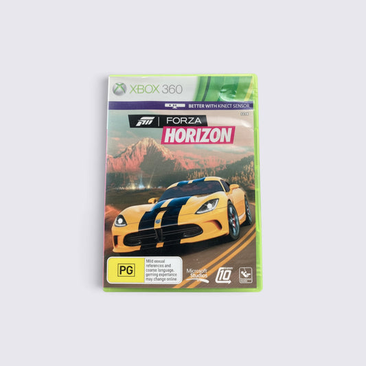 MrPixel Forza Horizon Xbox 360 game case featuring a yellow sports car against a Colorado mountain landscape