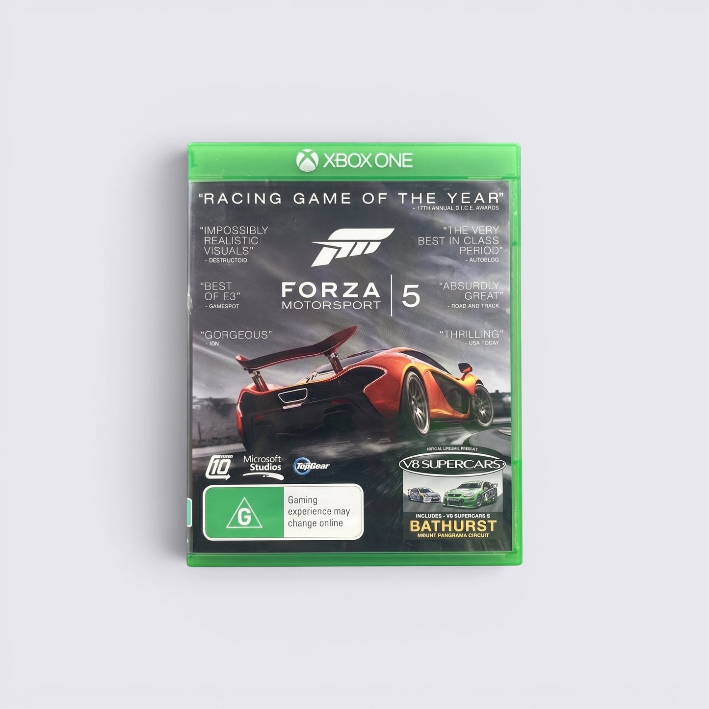 MrPixel Forza Motorsport 5 Racing Game of the Year Edition for Xbox One featuring a McLaren P1 on the cover art.