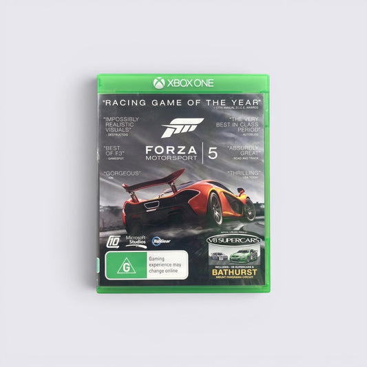 MrPixel Forza Motorsport 5 Racing Game of the Year Edition for Xbox One featuring a McLaren P1 on the cover art.