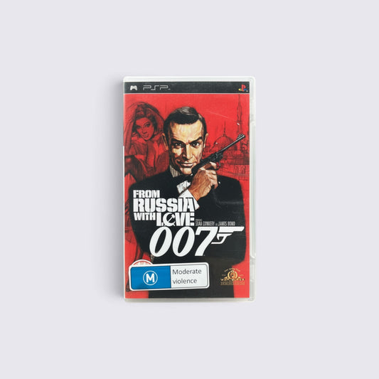 MrPixel From Russia with Love PSP game case featuring Sean Connery as James Bond on a red background