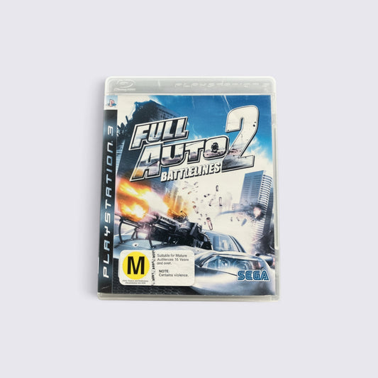 MrPixel Full Auto 2: Battlelines PlayStation 3 game case featuring an armed vehicle in a war-torn city.