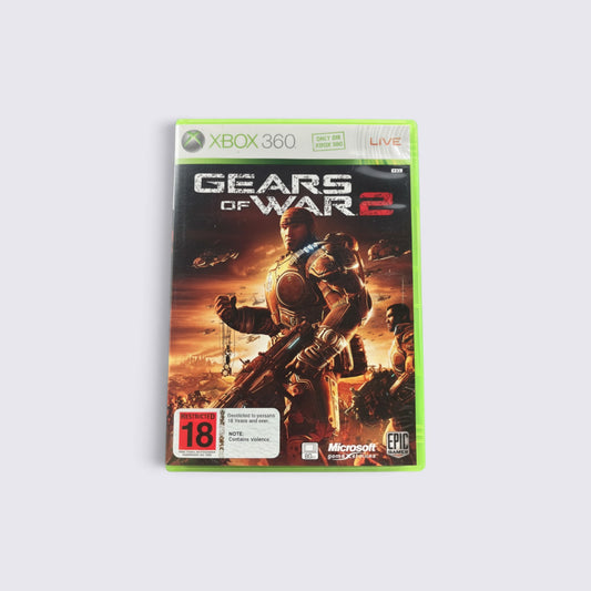 MrPixel Gears of War 2 Xbox 360 game case featuring Marcus Fenix and the Locust Horde in a cinematic battle scene.