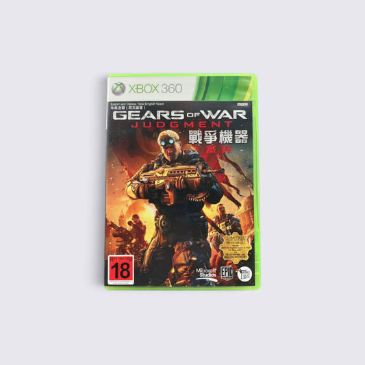 MrPixel Gears of War: Judgment Xbox 360 game case featuring Damon Baird and Kilo Squad in a war-torn urban setting.