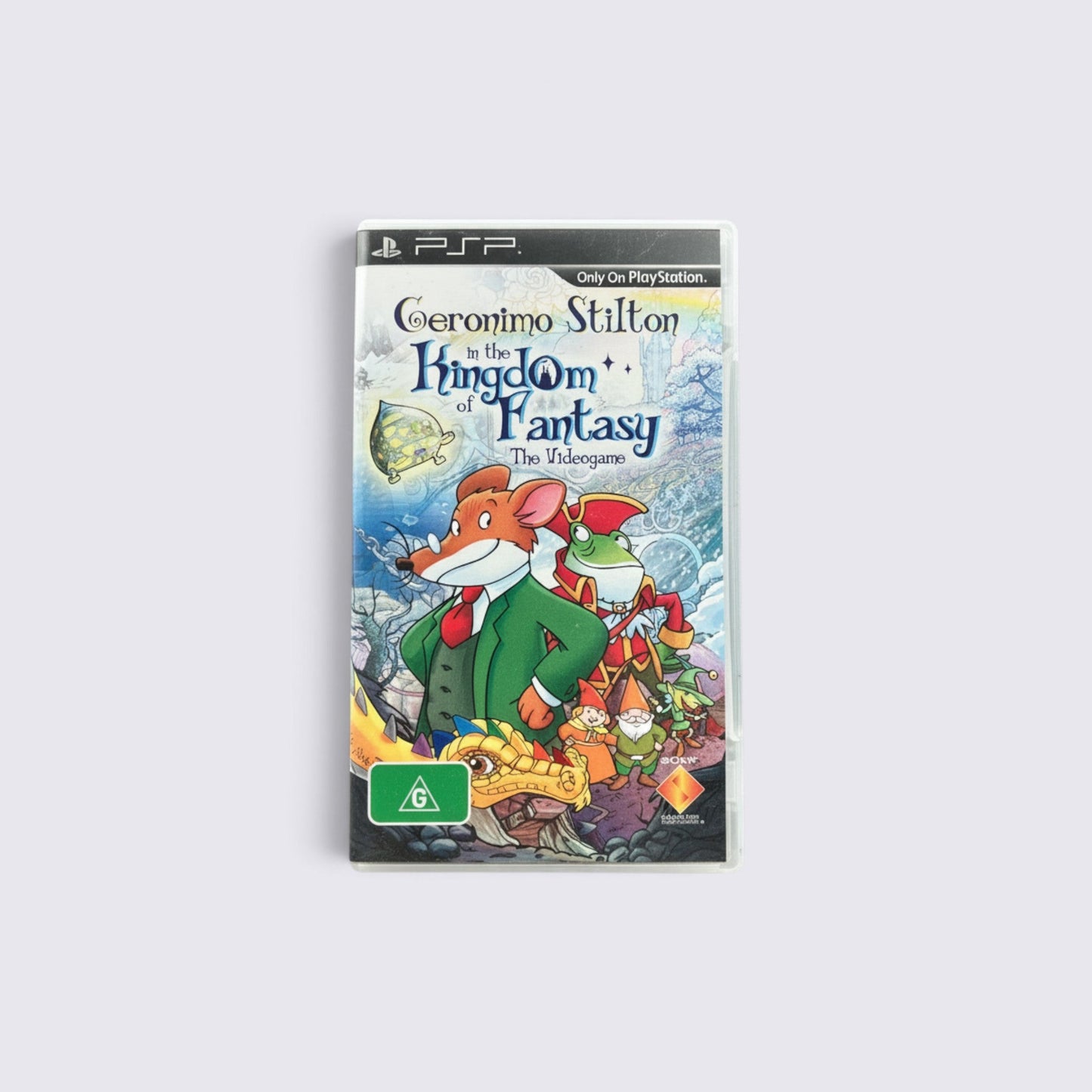 MrPixel Geronimo Stilton in the Kingdom of Fantasy PSP game case featuring colorful fantasy character illustrations