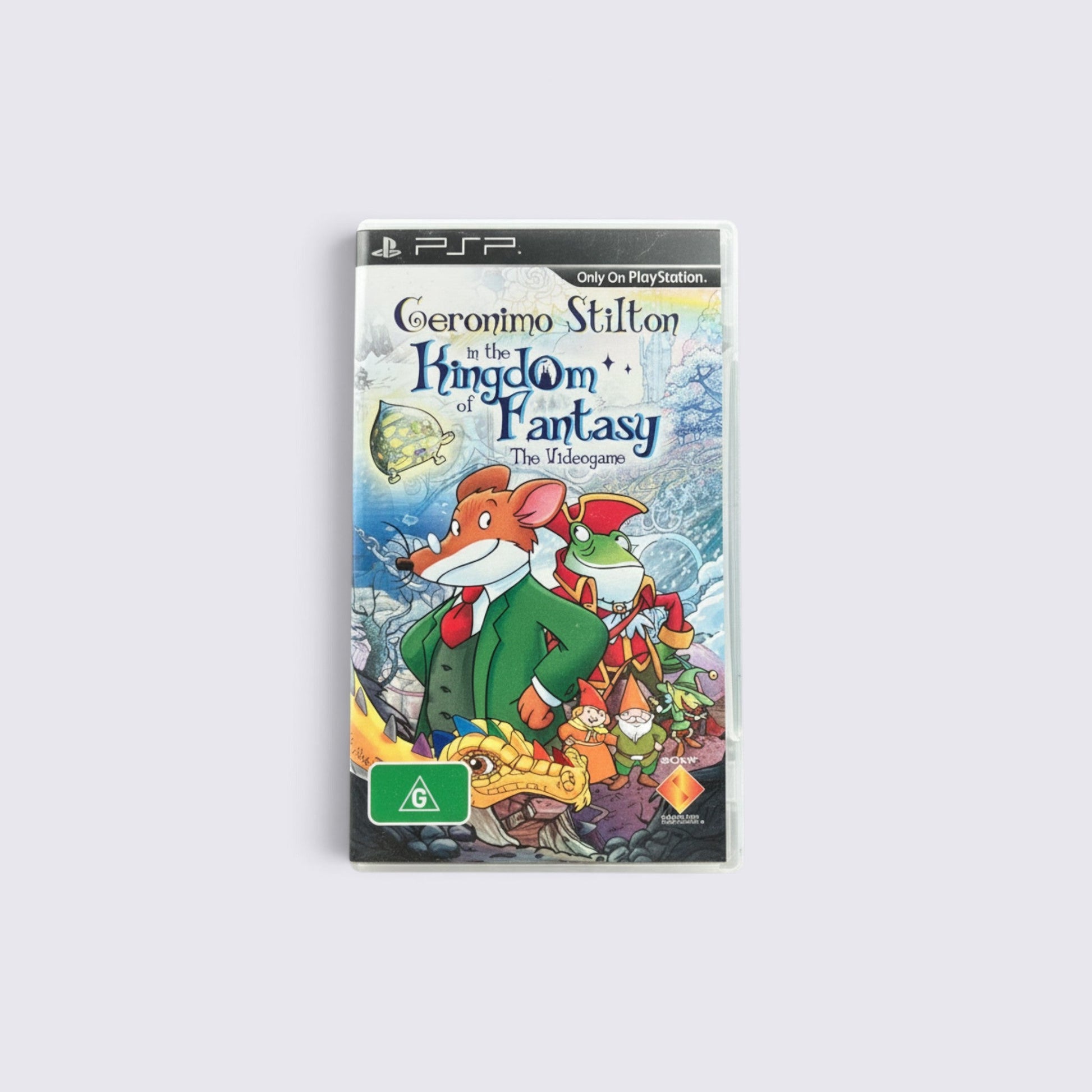 MrPixel Geronimo Stilton in the Kingdom of Fantasy PSP game case featuring colorful fantasy character illustrations