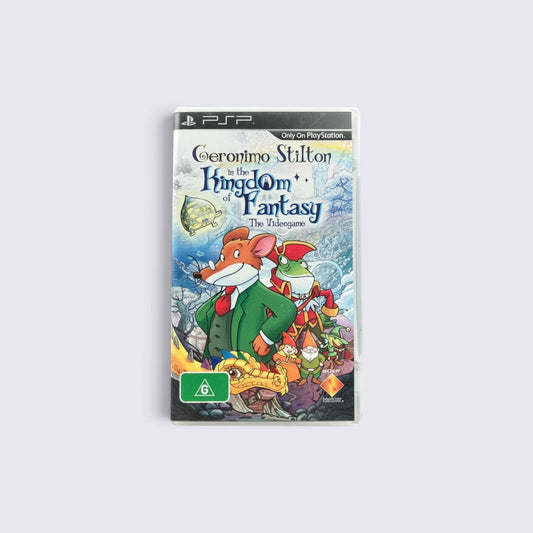 MrPixel Geronimo Stilton in the Kingdom of Fantasy PSP game case featuring colorful fantasy character illustrations