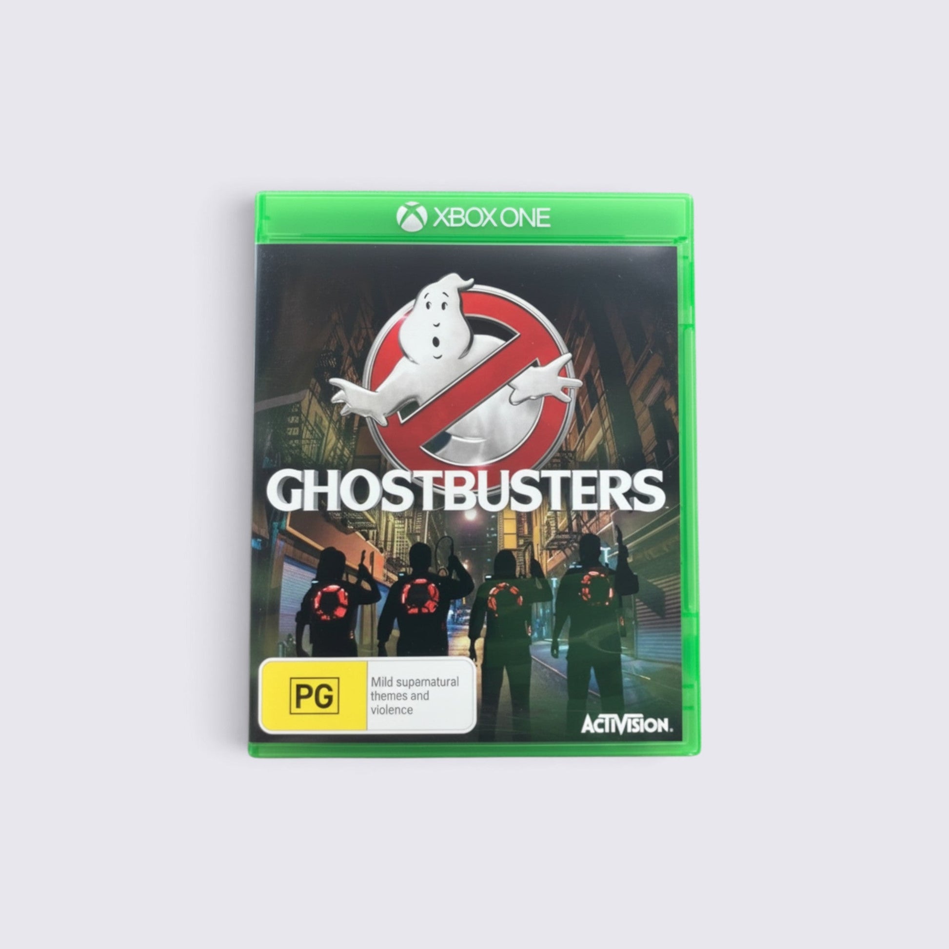 MrPixel Ghostbusters video game for Xbox One featuring the iconic logo and a team of ghost hunters on the cover.