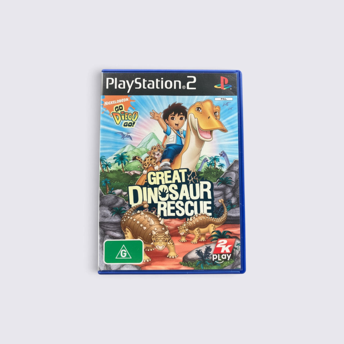 MrPixel Go, Diego, Go! Great Dinosaur Rescue PlayStation 2 game case featuring Diego riding a dinosaur