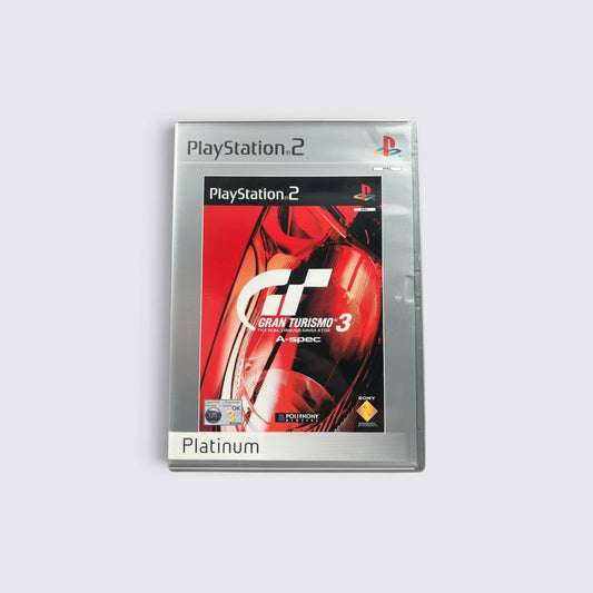 MrPixel Gran Turismo 3 A-Spec Platinum edition game case for PlayStation 2 featuring red car headlight artwork