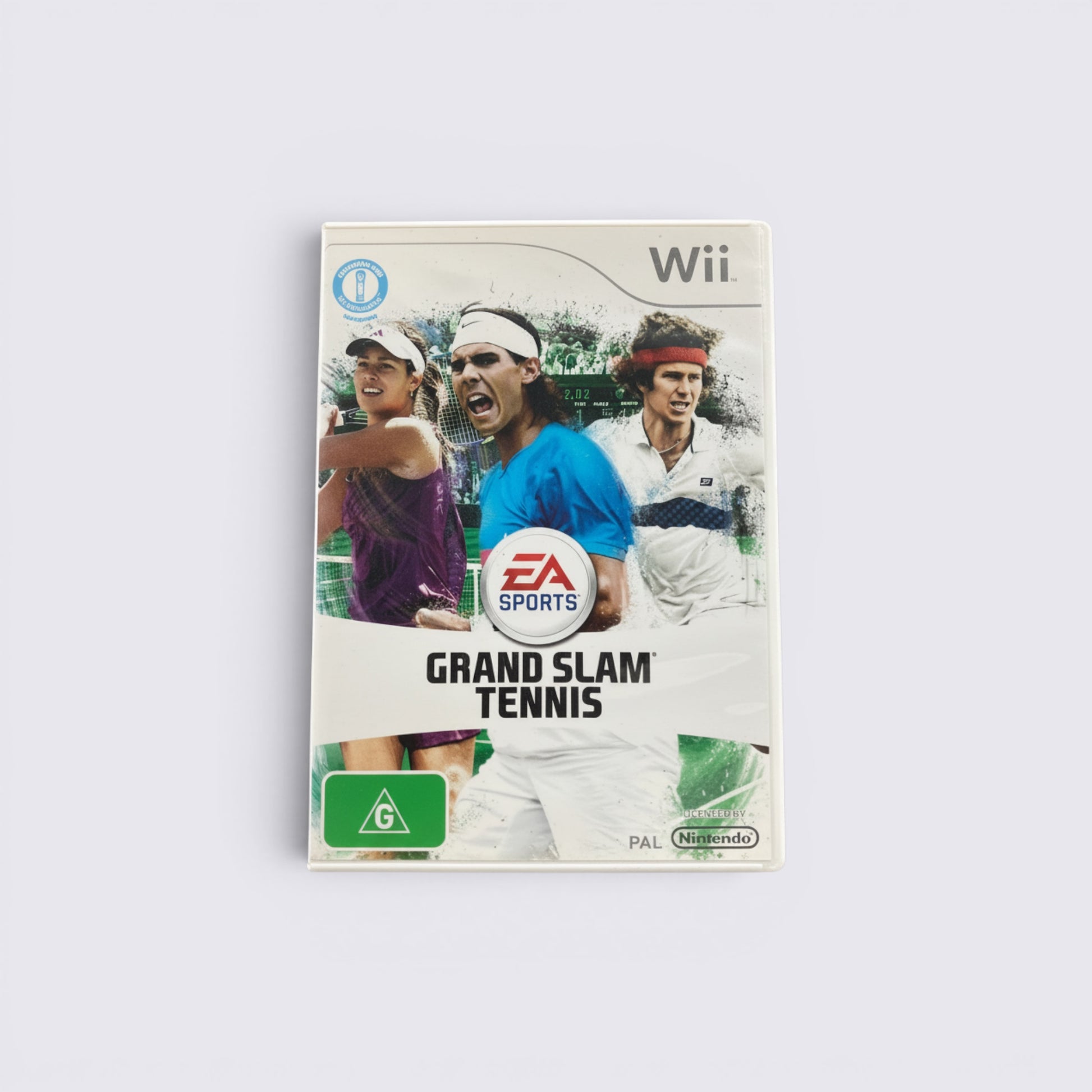 MrPixel Grand Slam Tennis Wii game case featuring tennis stars Rafael Nadal and others on the cover art.
