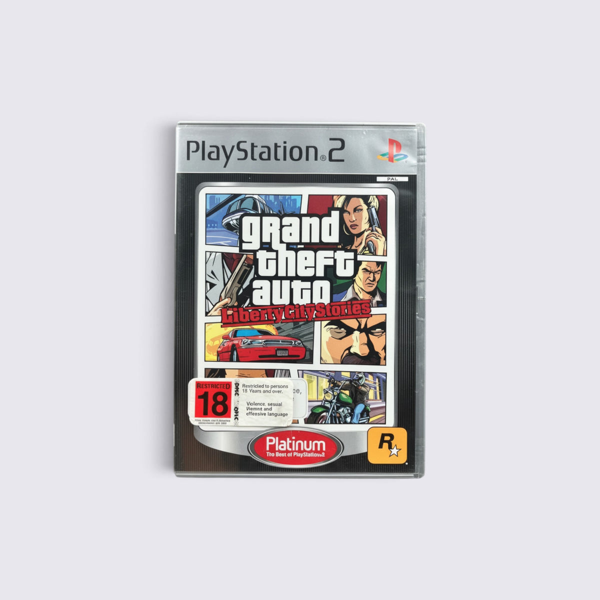 MrPixel Grand Theft Auto Liberty City Stories Platinum edition game case for PlayStation 2 with iconic cover art