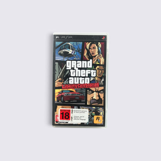 MrPixel Grand Theft Auto: Liberty City Stories PSP game case featuring iconic character art and 18+ rating label.