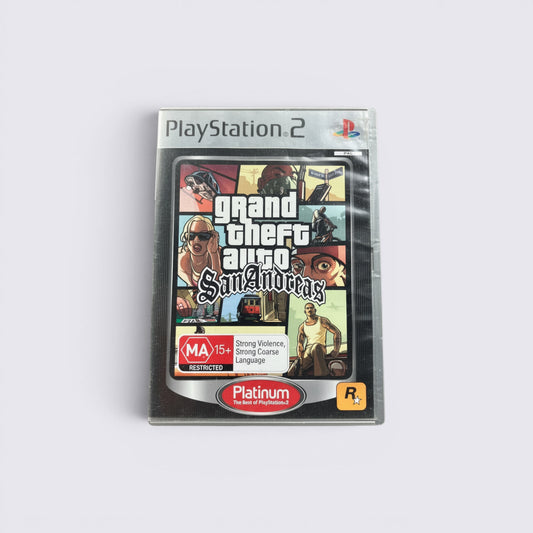 MrPixel Grand Theft Auto: San Andreas Platinum edition game for PlayStation 2 in original plastic case.