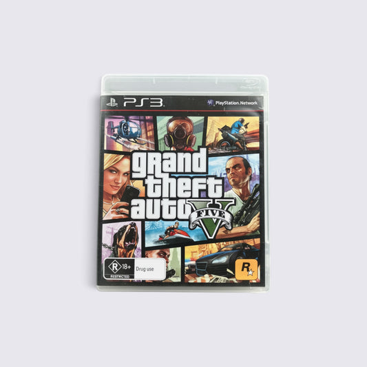 MrPixel Grand Theft Auto V game case for PlayStation 3 featuring iconic character and action montage artwork