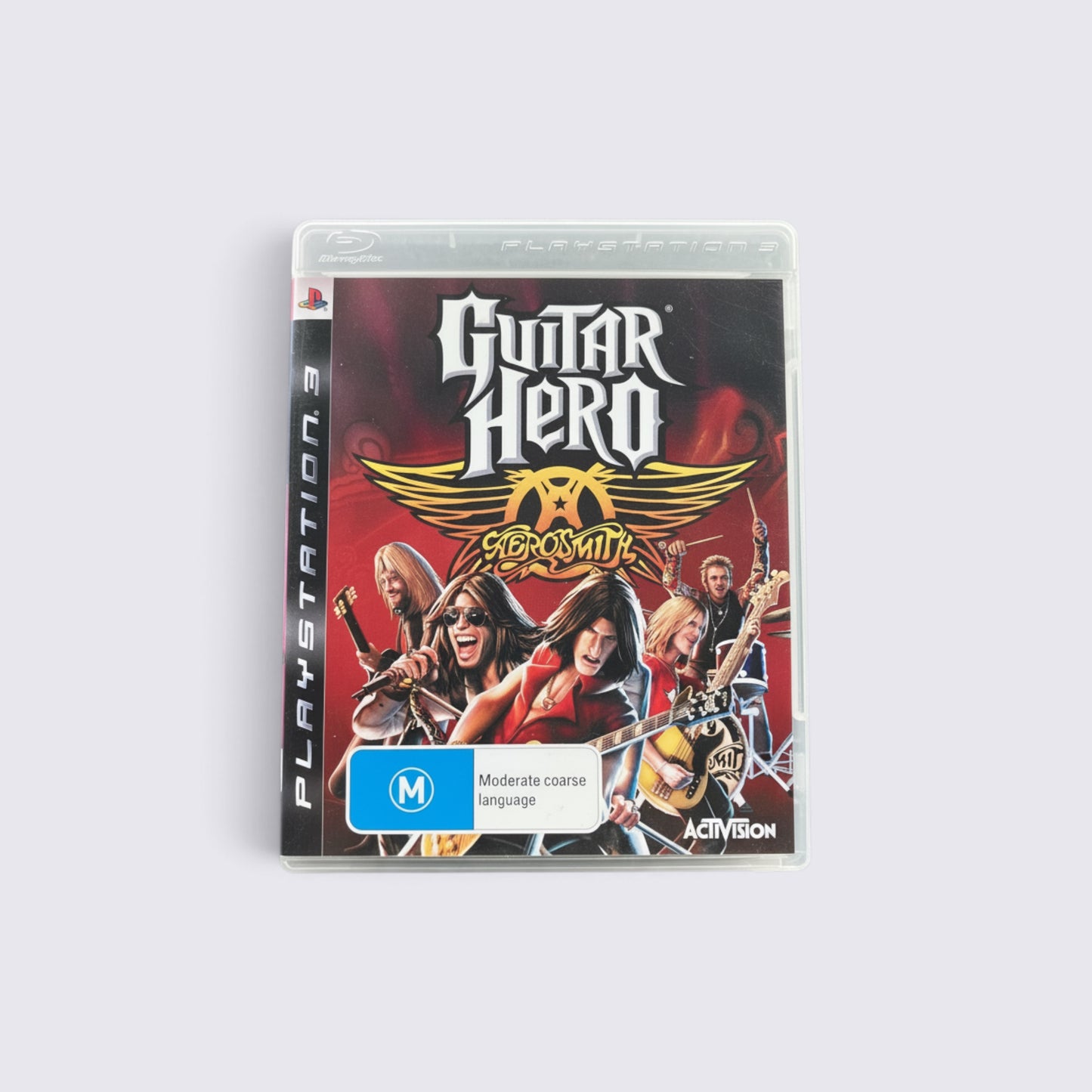 MrPixel Guitar Hero: Aerosmith PlayStation 3 game case featuring the band members and the iconic logo on a red background