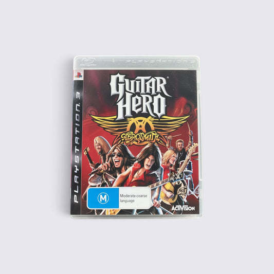 MrPixel Guitar Hero: Aerosmith PlayStation 3 game case featuring the band members and the iconic logo on a red background