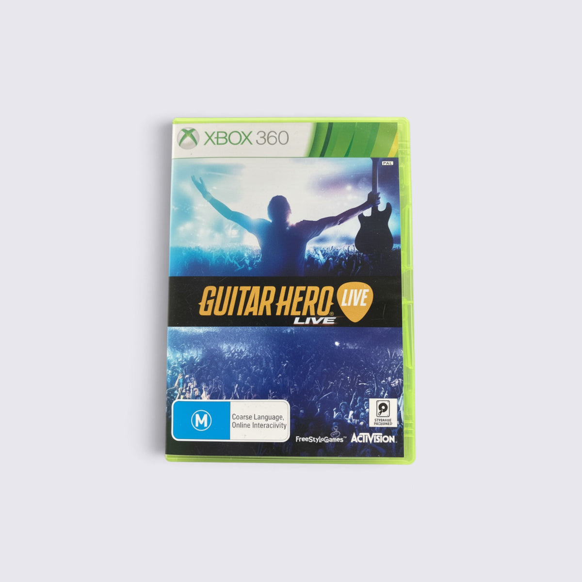 MrPixel Guitar Hero Live video game for Xbox 360 featuring a concert stage cover art design