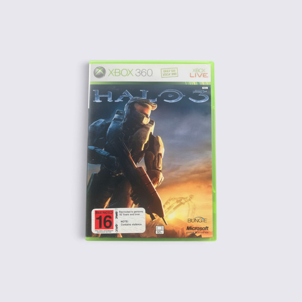 MrPixel Halo 3 Xbox 360 game case featuring Master Chief in a sci-fi military shooter setting.