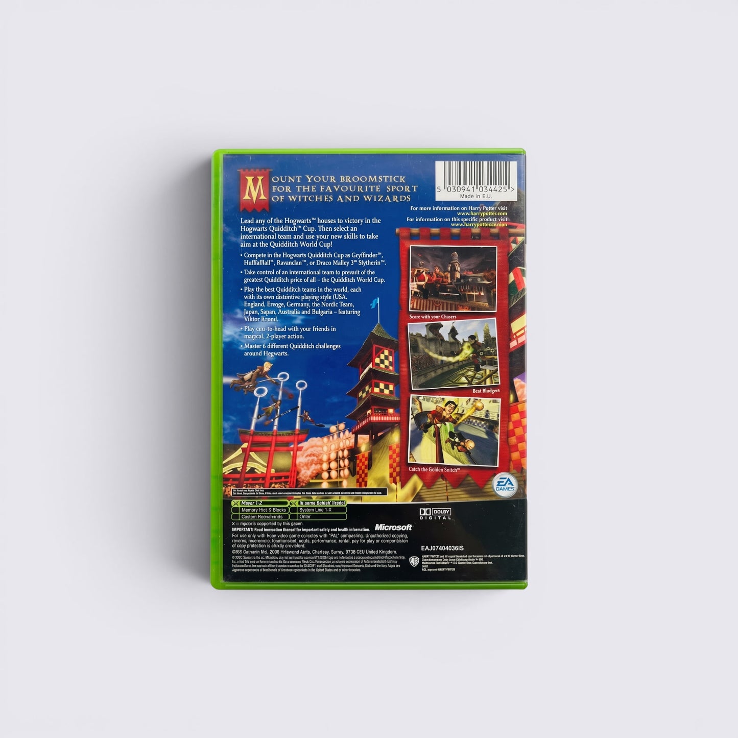 MrPixel Harry Potter Quidditch World Cup video game back cover showing gameplay screenshots and game features
