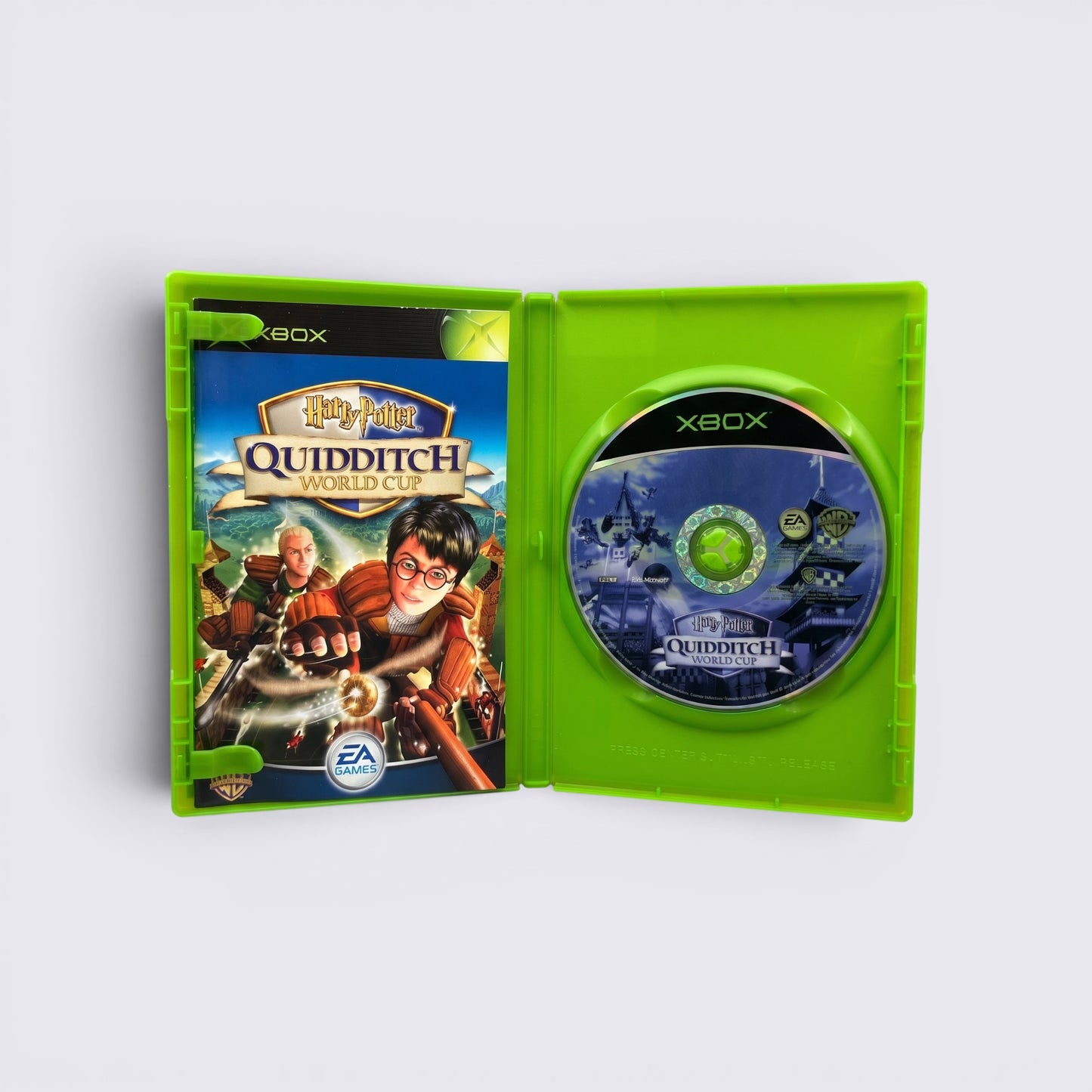 MrPixel Harry Potter Quidditch World Cup Xbox game case with disc and cover art featuring Harry Potter on a broomstick.
