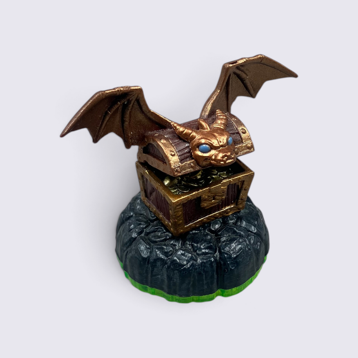 MrPixel Hidden Treasure bronze Skylanders collectible featuring a winged treasure chest on a rocky base