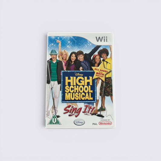 MrPixel High School Musical Sing It Wii game case featuring the cast and karaoke branding on a white background.