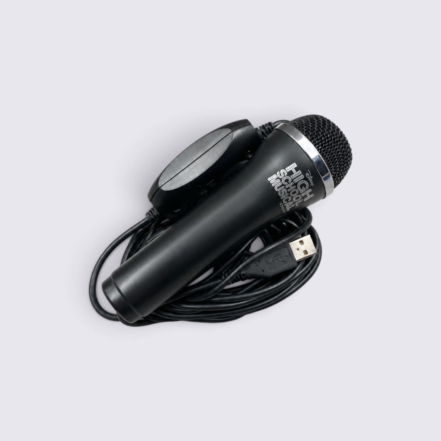 MrPixel High School Musical black wired USB microphone for gaming consoles and PC karaoke sessions.