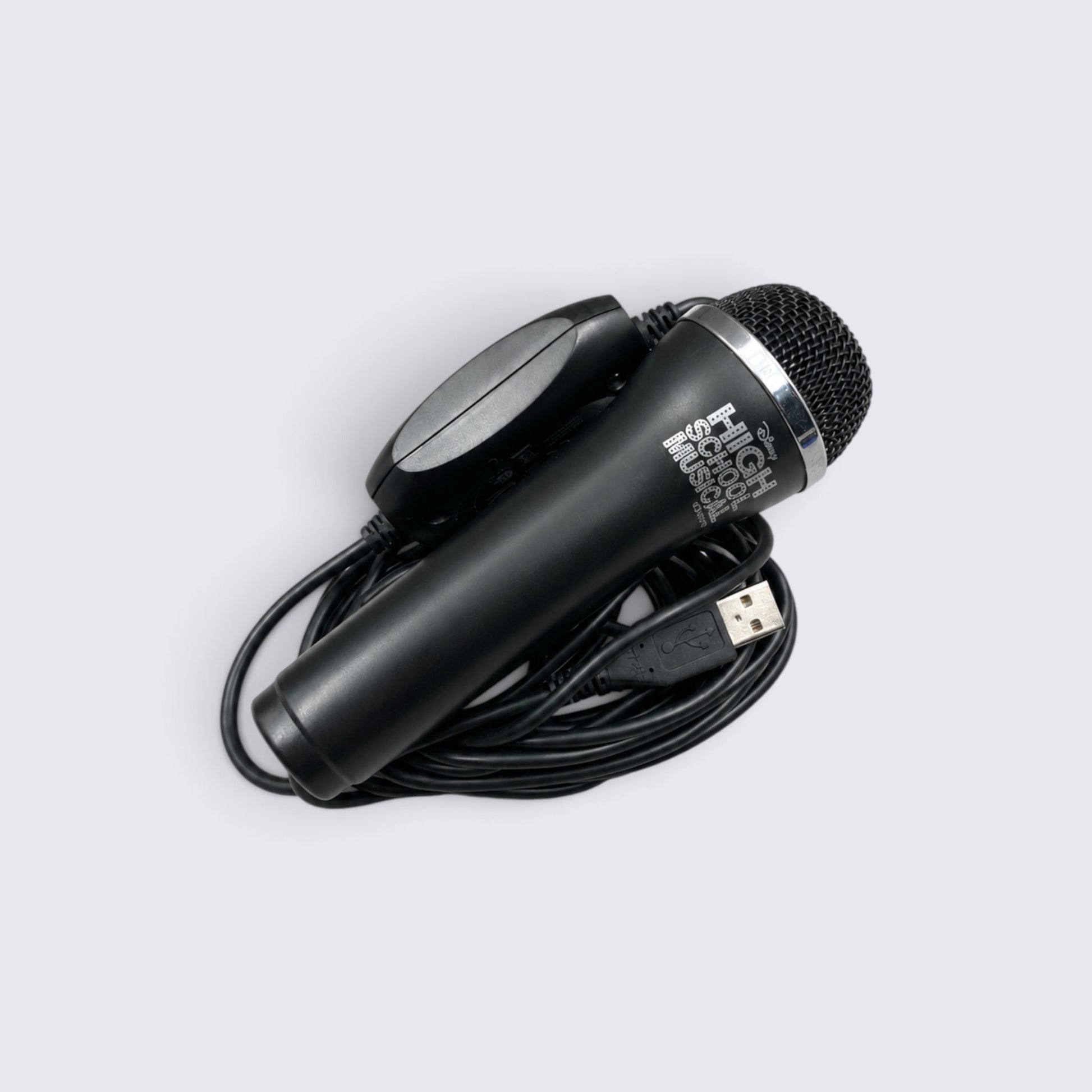 MrPixel High School Musical black wired USB microphone for gaming consoles and PC karaoke sessions.