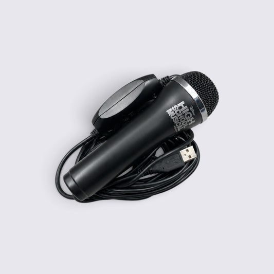 MrPixel High School Musical black wired USB microphone for gaming consoles and PC karaoke sessions.