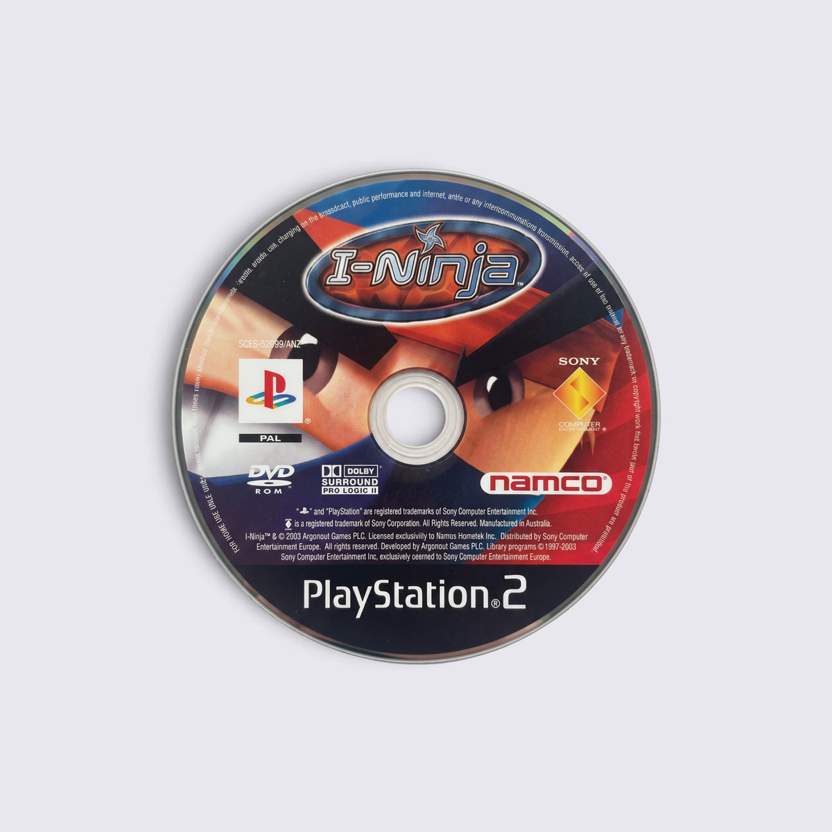 MrPixel I-Ninja PlayStation 2 game disc featuring the title logo and character artwork on a silver surface