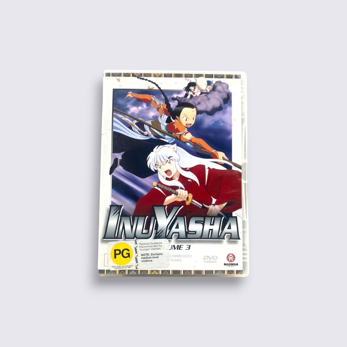 MrPixel Inuyasha Volume 3 DVD cover featuring Inuyasha and Kagome in a dynamic anime action scene