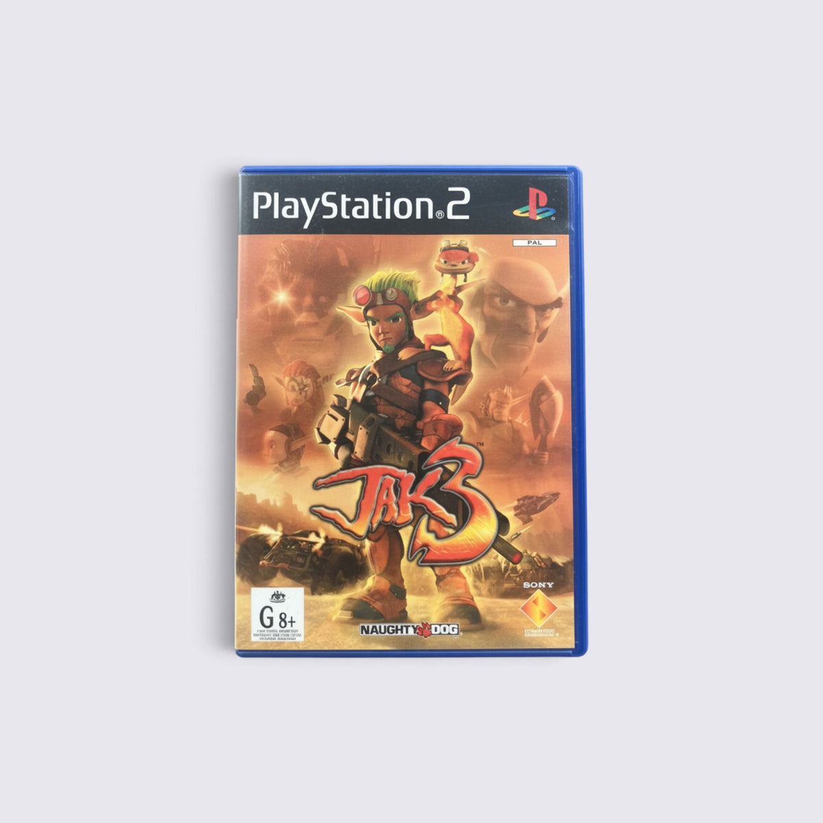 MrPixel Jak 3 PlayStation 2 game case featuring Jak and Daxter in a desert wasteland setting.