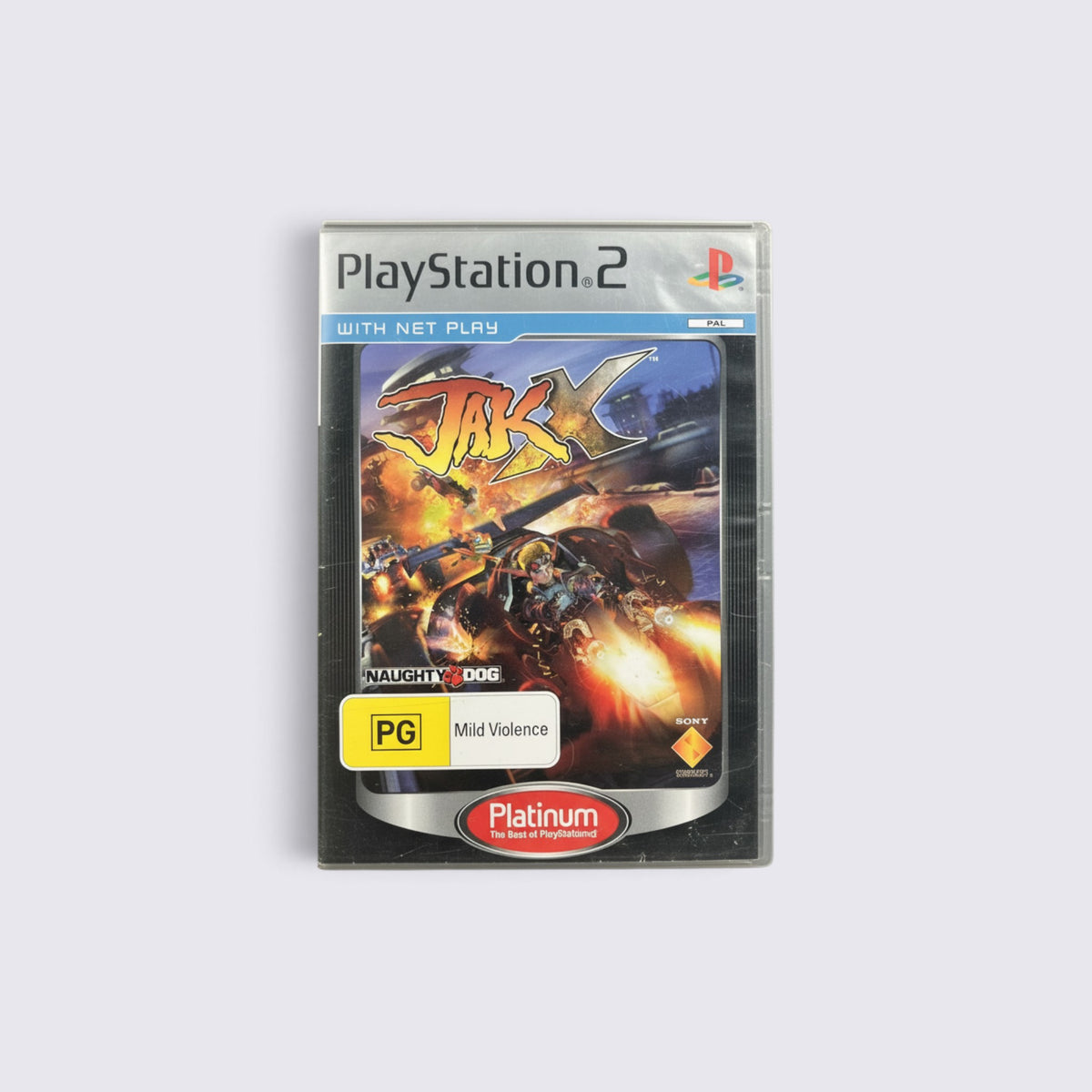 MrPixel Jak X: Combat Racing Platinum edition game case for PlayStation 2 featuring explosive vehicle combat art