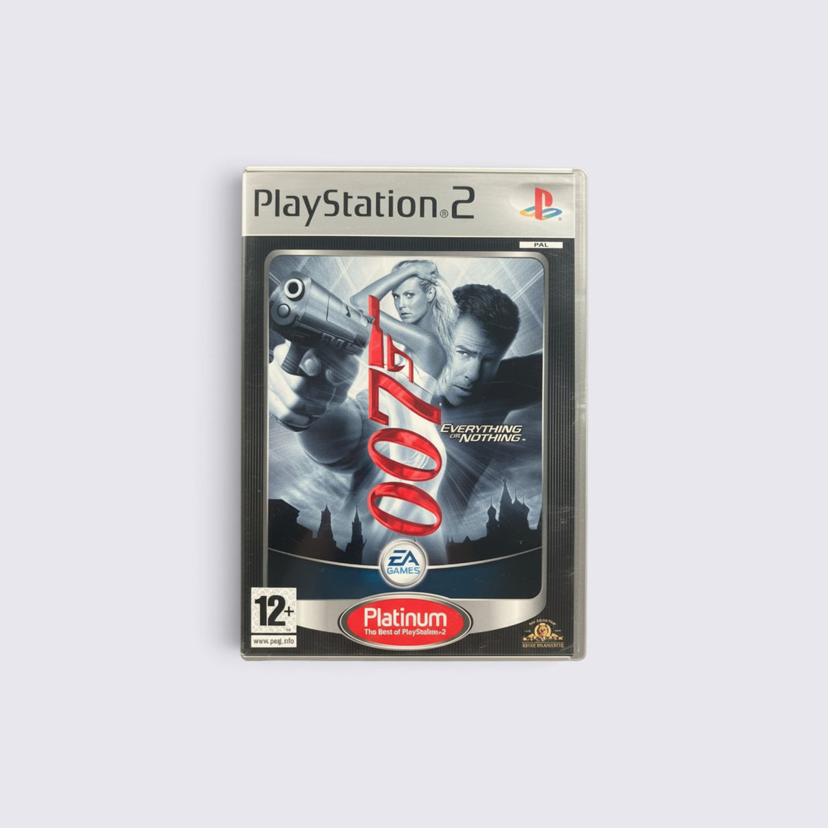 MrPixel James Bond 007 Everything or Nothing Platinum edition game case for PlayStation 2 with cinematic cover art.